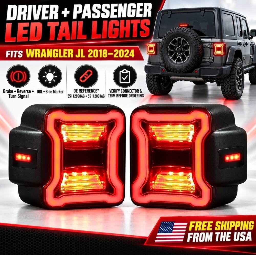 Smoked Led Tail Lights w/Running Turn Signal For 2018-2025 Jeep Wrangler JL JLU